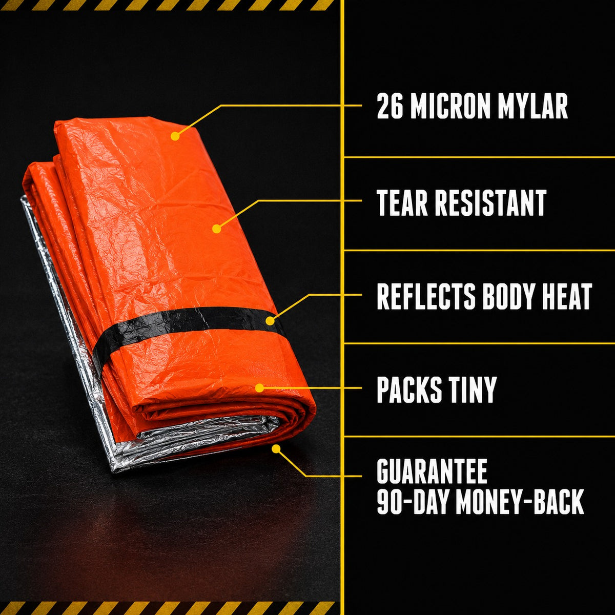 Emergency Sleeping Bag rolled with specifications