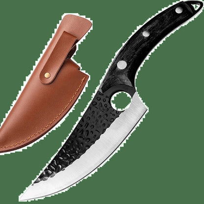 Hunting knife alongside its leather sheath