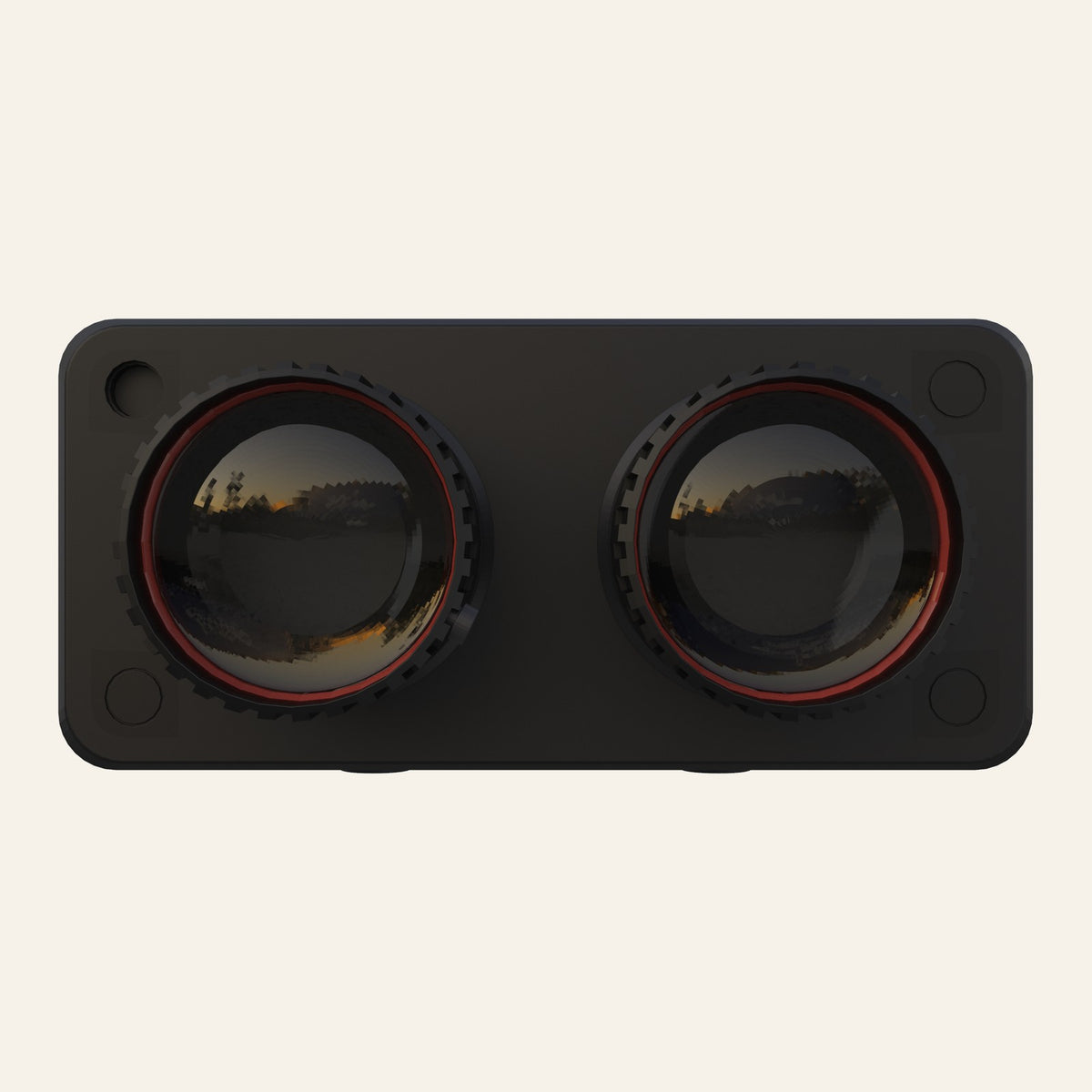 Night vision binoculars front view showing twin objective lenses