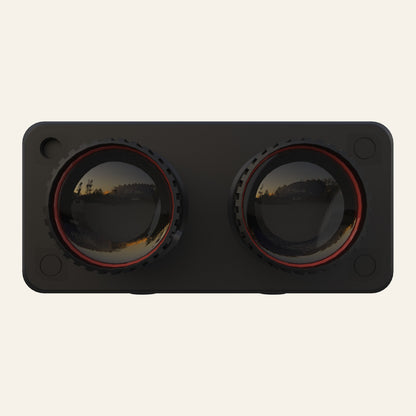 Night vision binoculars front view showing twin objective lenses
