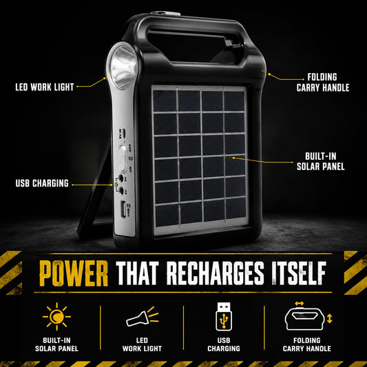 Portable solar power station, features labelled
