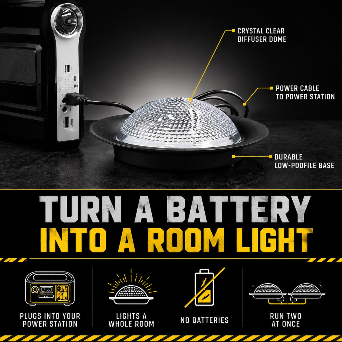 LED dome light with power cable to a station