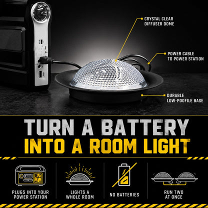 LED dome light with power cable to a station