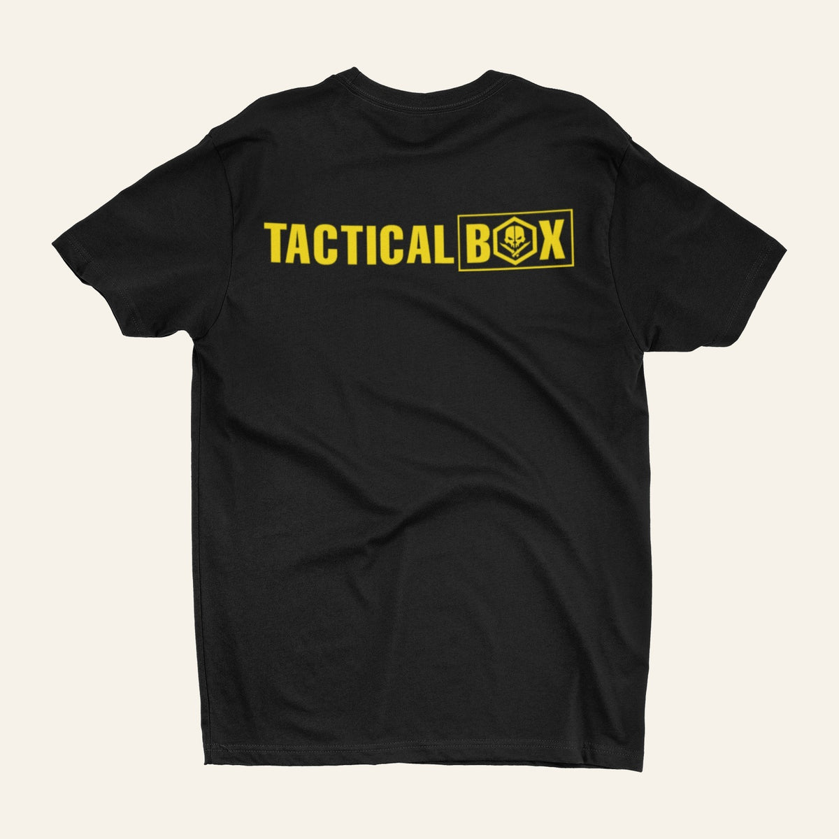 TacticalBox logo T-Shirt back view laid flat, full print