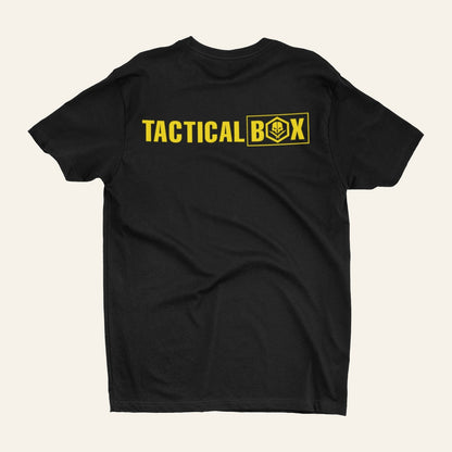 TacticalBox logo T-Shirt back view laid flat, full print