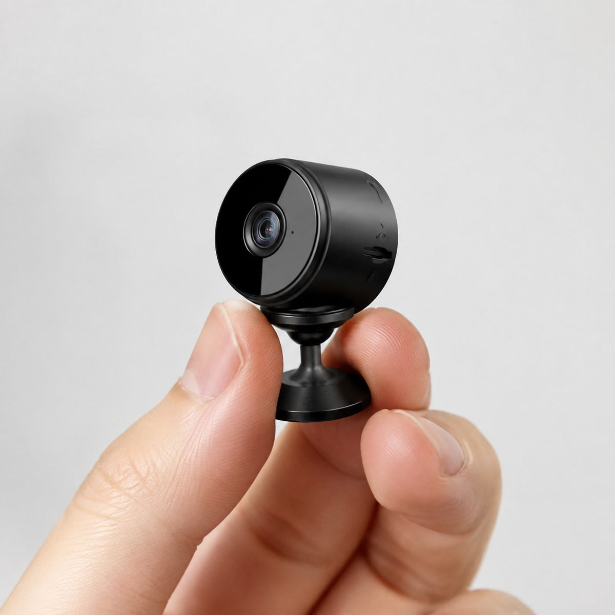 Circle Mini Camera held in one hand against a plain background, showing the ball mount