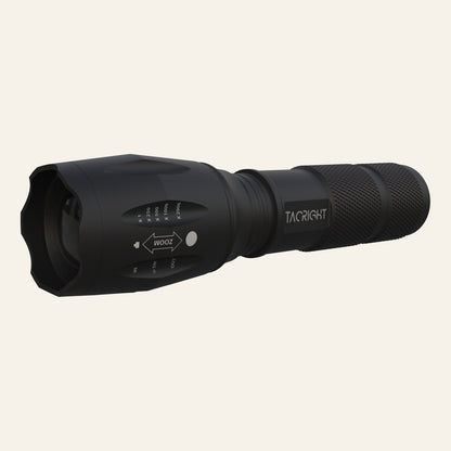 Powerbank Flashlight product view showing the zoom head, mode panel and knurled barrel