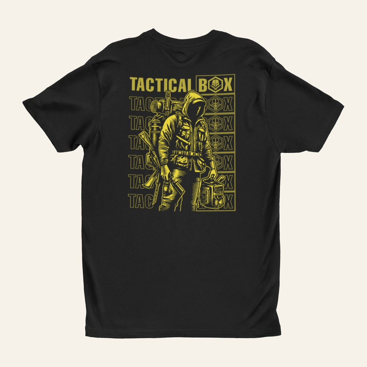 Prepper Man T-Shirt back view laid flat, full print