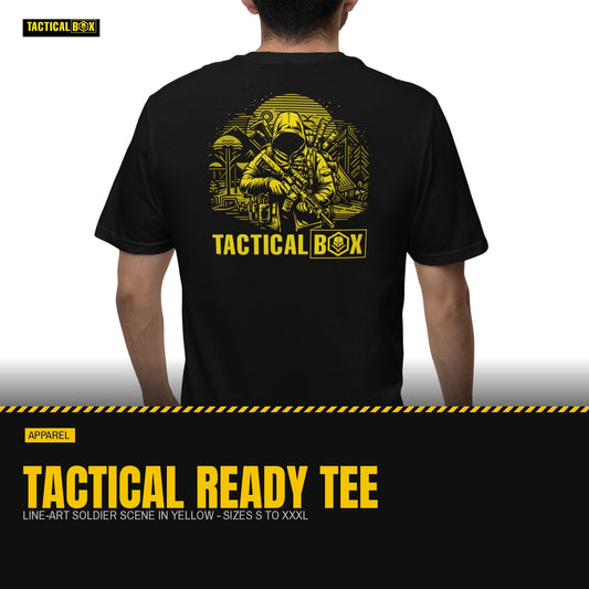 Tactical Ready T-Shirt worn back-to-camera with the full back print visible