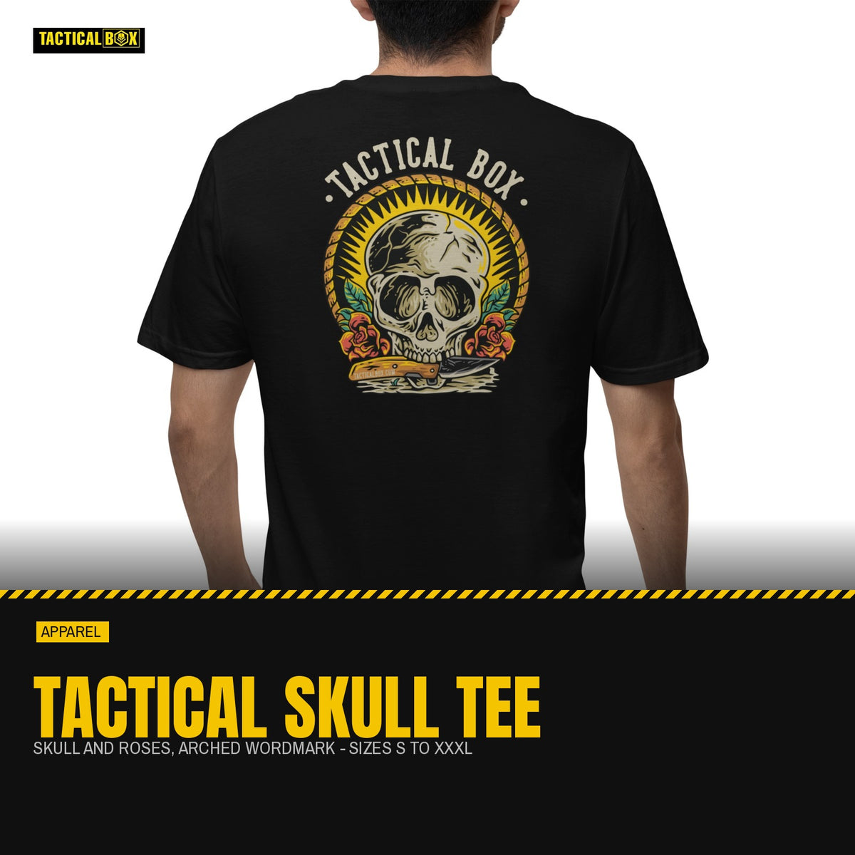 Tactical Skull T-Shirt worn back-to-camera with the full back print visible