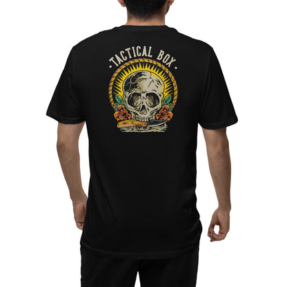 Tactical Skull T-Shirt on a model, rear view showing the back print