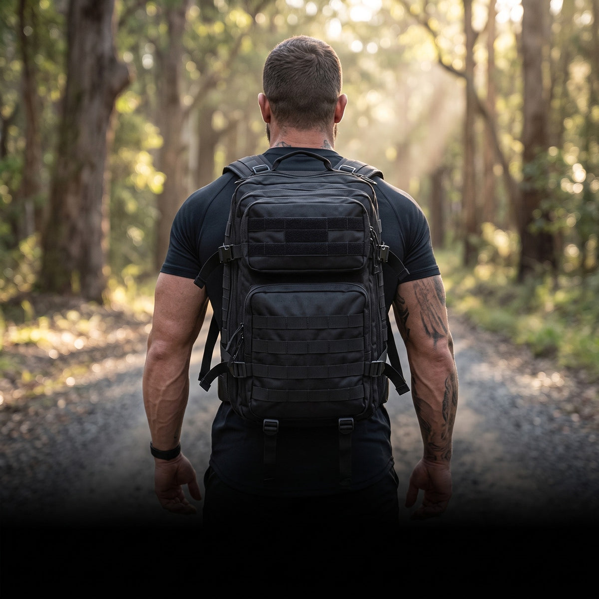 STRIKE 35 Backpack worn from behind, showing the shoulder and waist straps