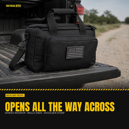Gun and Utility Bag closed on a truck tailgate with its build details alongside