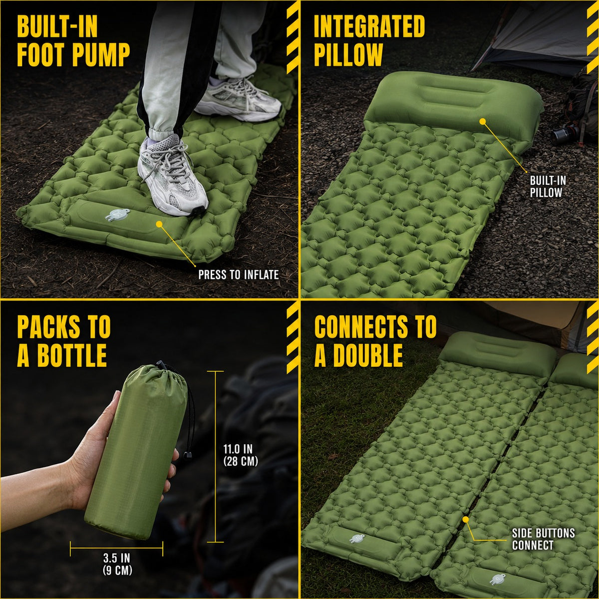 Survival Mattress shown across four uses