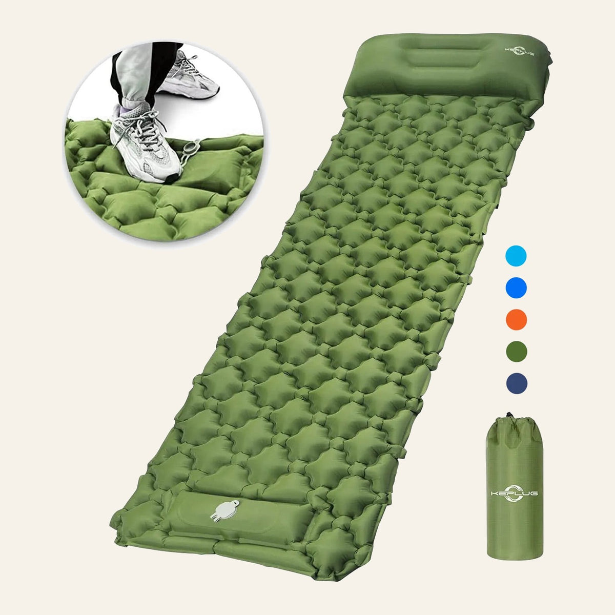 Survival Mattress green inflatable pad with stuff sack