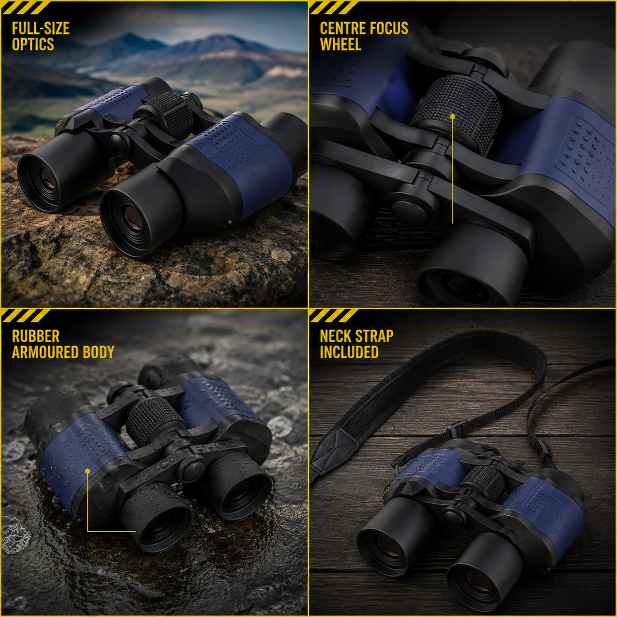 Tacright Binoculars shown across four settings