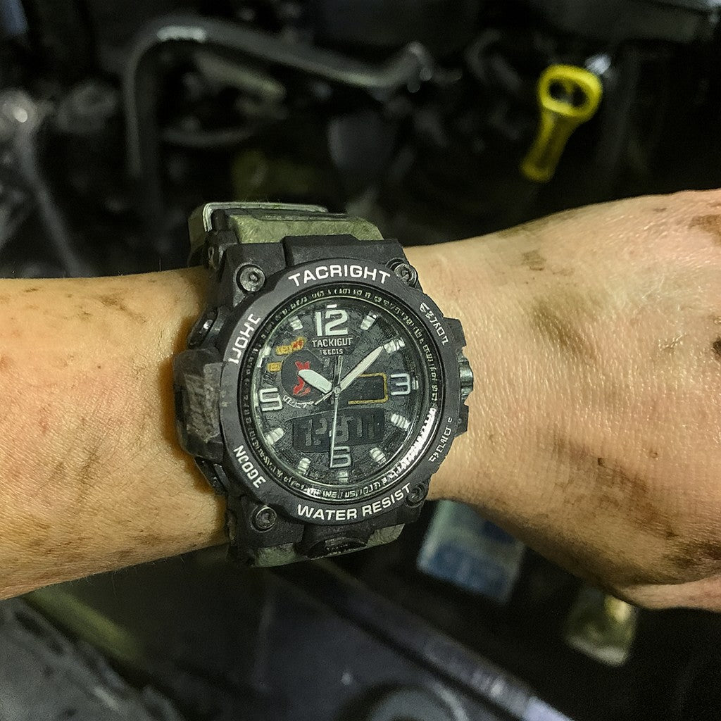 Tacright Military Watch worn on the wrist, showing its size on a forearm