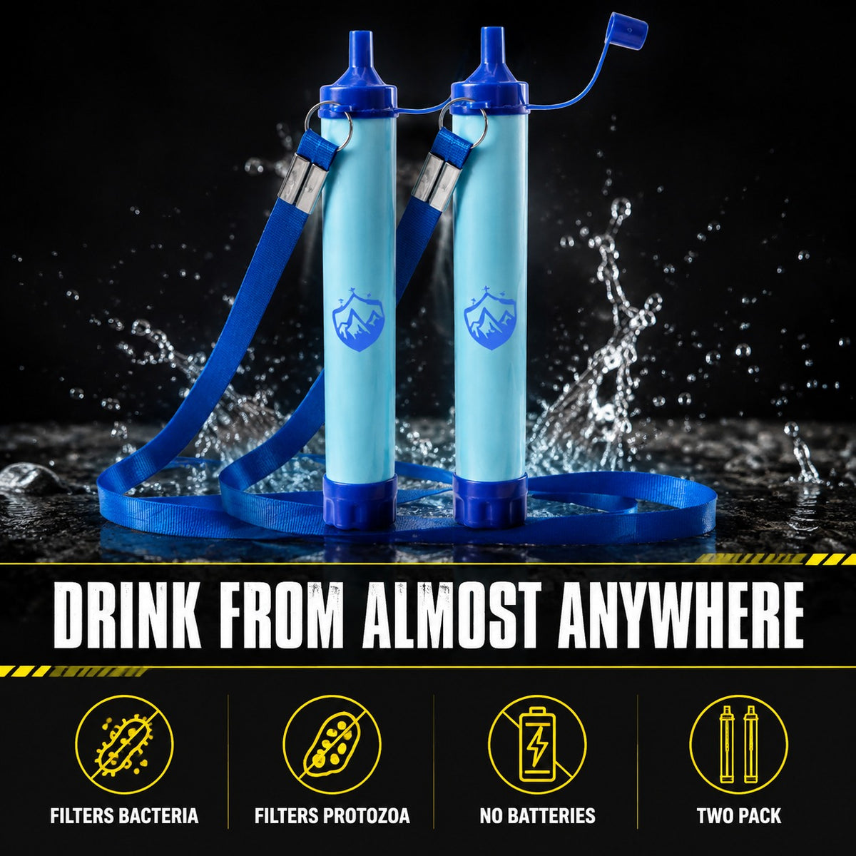 Water Filter Straw 2-pack: drink from almost anywhere