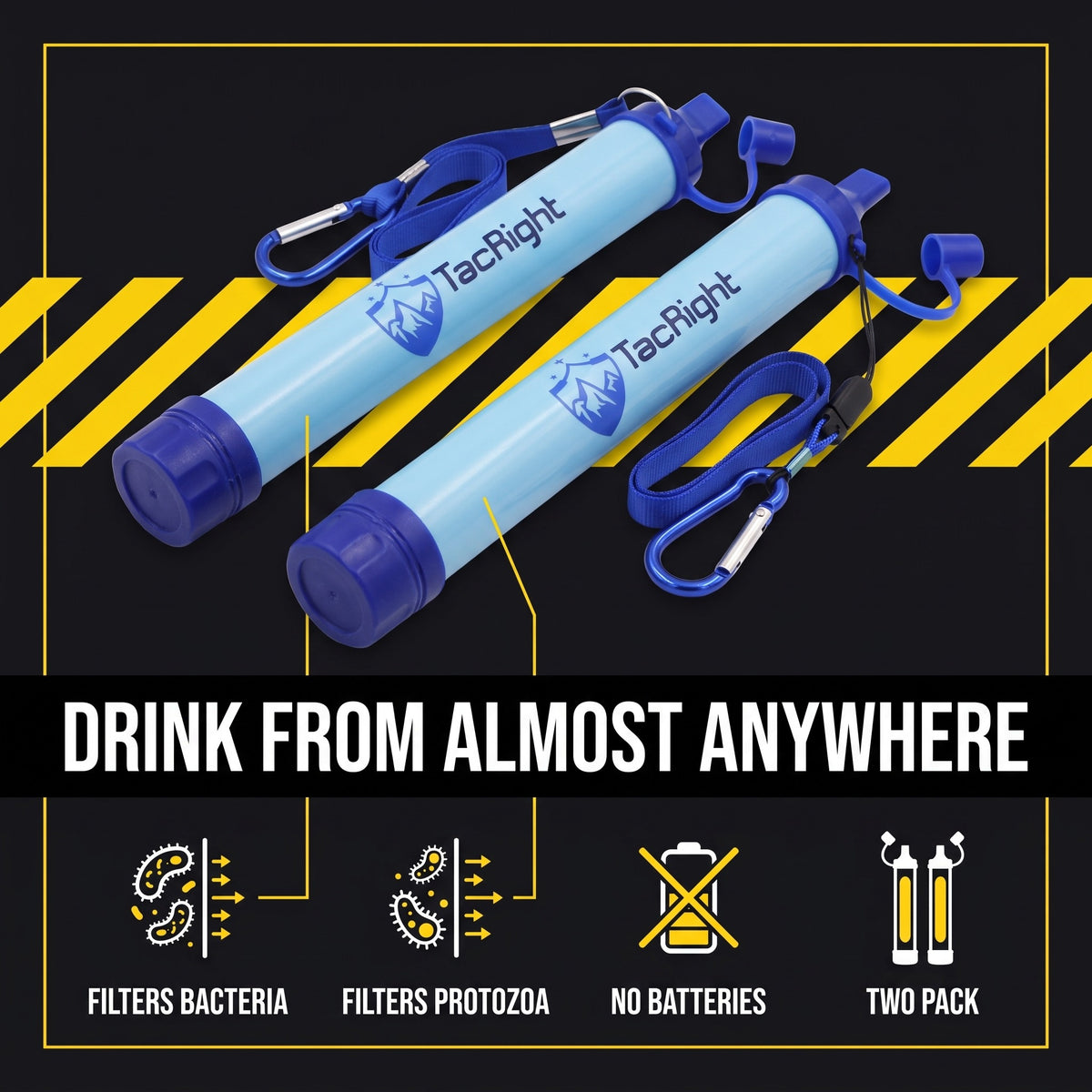 Two Water Filter Straws with blue lanyards