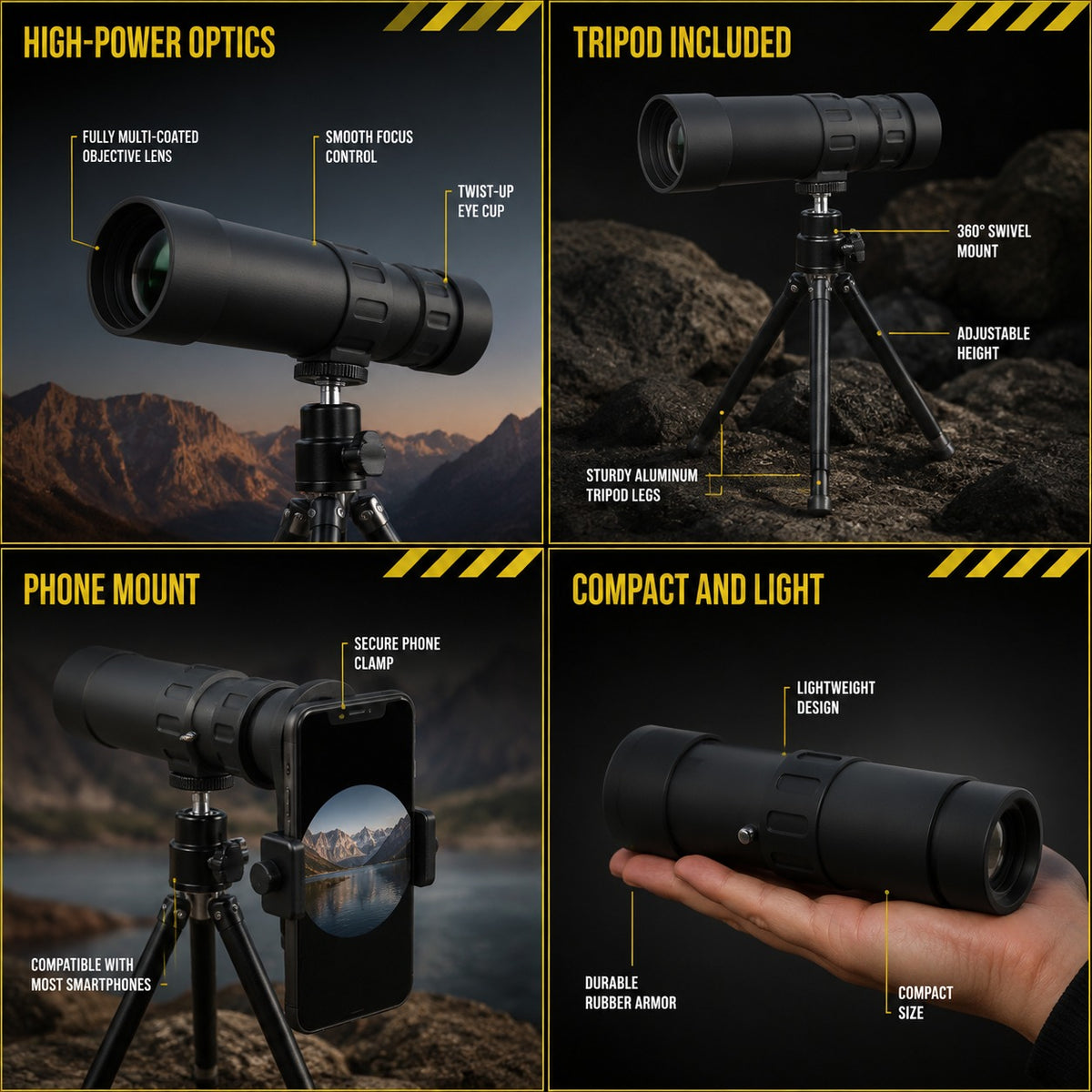 Telescope Monocular shown across four uses